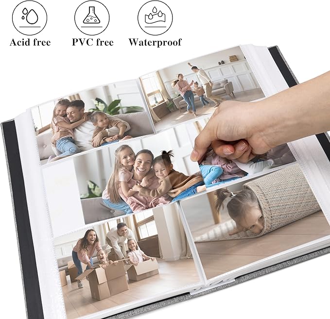 Vienrose Linen Photo Album 300 Pockets for 4x6 Photos Fabric Cover Photo Books Slip-in Picture Albums Wedding Baby White