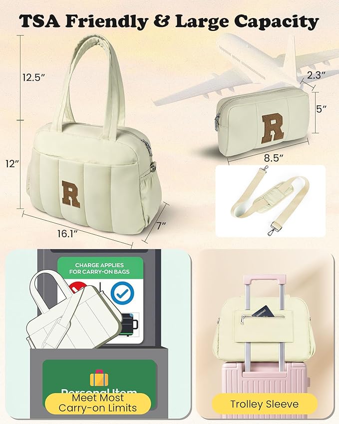 Duffle Bag for Travel Women, Travel Bags，Teenage Girls Gift Ideas-Initial Overnight Bag with Wet Pocket，Lightweight Weekender Bags Personalized Gym Tote with Makeup Pouch