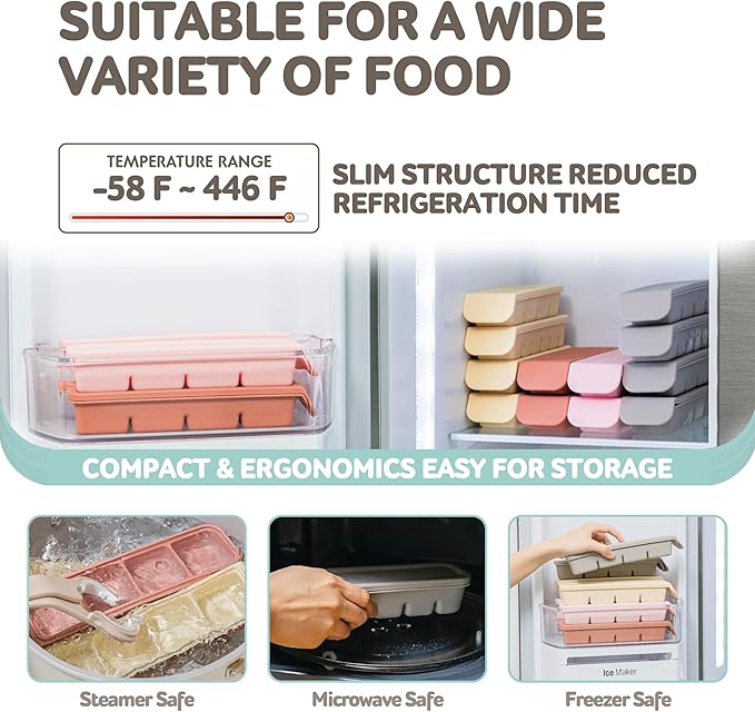 Silicone Freezer Trays with Lid,2ea 0.7oz 12 Cube-Leak Proof Silicone Freezer molds for Homemade Baby Food Breastmilk, Purees, Vegetables, Fruit, Baby Food Jars Ice Tray with Lid BPA Free Brown