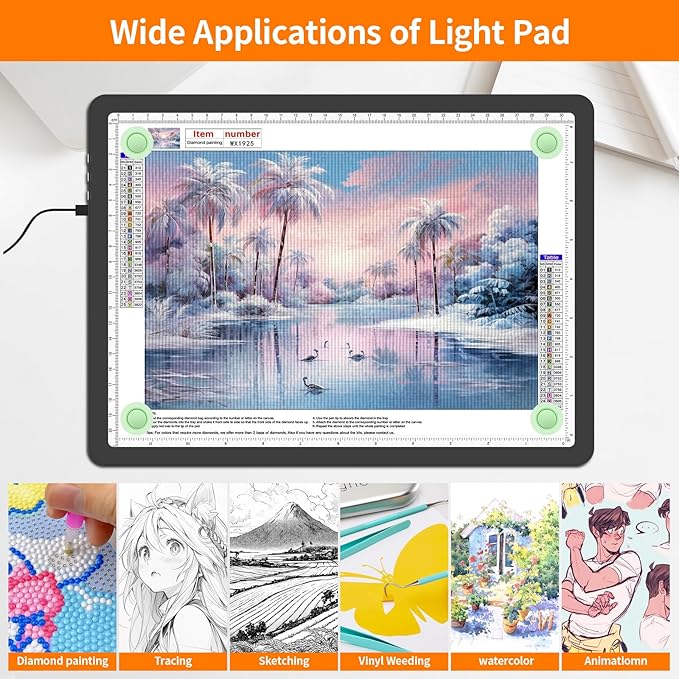 Elice Magnetic A4 Light Board for Diamond Painting, Ultra-Thin Tracing LED Light Box with Side Buttons, Super Bright Diamond Art Light Pad, Light Table for Drawing, Sketching, Weeding Vinyl - Black