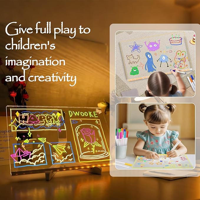 LED Note Board with 7 Colors Pen, 2025 New Acrylic Message Marker Board with Stand, Lighted Acrylic Dry Erase Board Illuminated Drawing Board Light with Colors for Office Home Christmas (20 * 20 cm)