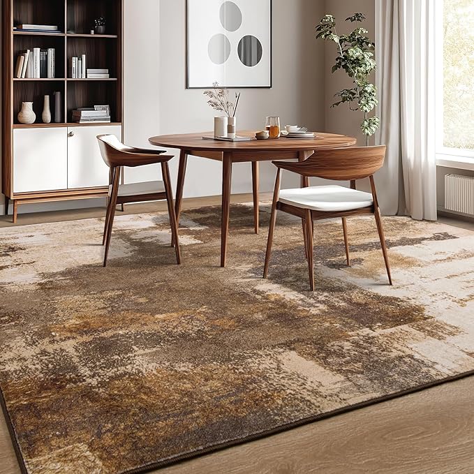 Kelarea Living Room Rug, 5x7 Rug Modern Abstract Washable Rugs Brown Foldable Faux Wool Vintage Carpets, Non Slip Rug for Bedroom, Dining Room, College Dorm, Kids Playroom, Home Office