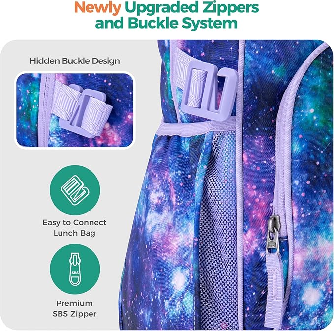 Choco Mocha Mermaid Backpack for Girls, Elementary School Backpack for Girls Ages 6-8 Kids Kindergarten Backpack Large Bookbag 18 Inch with Chest Strap, Blue Purple