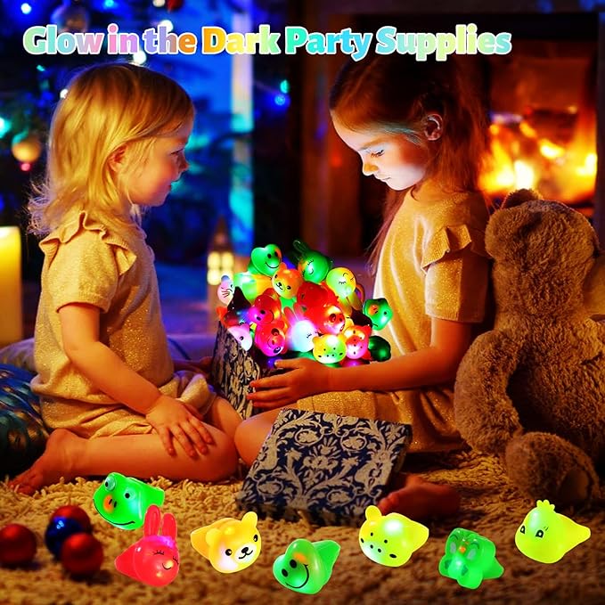 36 Pack Light Up Rings Glow in The Dark Party Supplies, Light up Party Favors, Goodie Bag Stuffers, Birthday Christmas Party Favors Classroom Prizes Cute Animal Treasure Box for Kids