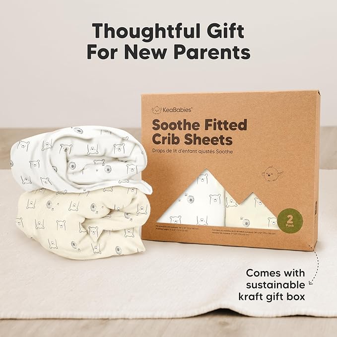 KeaBabies 2-Pack Organic Crib Sheets for Boys, Girls - 52x28 Fitted Crib Mattress Sheet Neutral, Breathable Jersey Cotton Cover for Baby Bed, Toddler Mattress, Soft & Cute Prints (Bumble Bear)