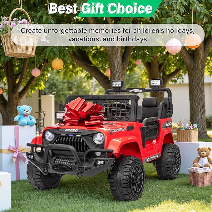 2 Seater Ride On Car Truck with Remote Control XL, Kids 24V Battery Powered Electric Vihicle w/21 in Seat, 3 Speeds, 2WD/4WD Switichable, Shock Absorbers,Bluetooth, Flower, Gift Choice