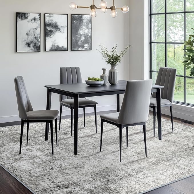 Washable Area Rugs 5'x8' Non-Slip Modern Abstract Soft for Living Room Entryway Bedroom Nursery, Print Pattern, Gray White Grey
