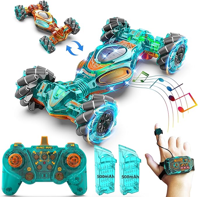 RC Car Gesture Hand Gesture Sensing RC Stunt Double-Side Flip 360° All-Round Rotation Drift Twist Car with Light Music for Boys Kids Birthday Xmas Gift