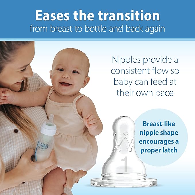 Dr. Brown's Anti-Colic Breast to Bottle Feeding Set with Slow Flow Nipples, Travel Caps, and Silicone Pacifier - Gray