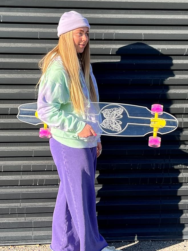 Clear Longboard Skateboard - Transparent Acrylic Long Boards with Light-Up LED Wheels for Smooth Rides - Ride The Streets in Style with Longboard Built for Beginners & Pros Alike