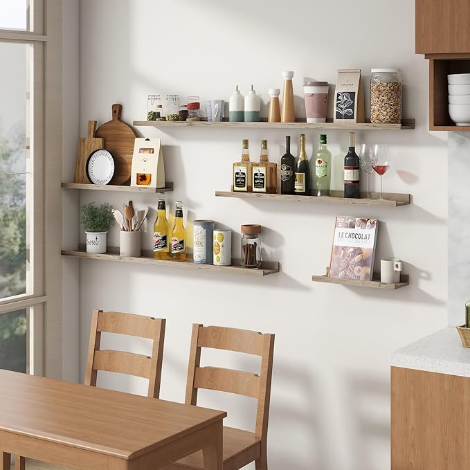 Floating Picture Ledge Shelves for Wall Set of 4, 48 Inch Wall Shelves with Lip Long Large Nursery Book Shelf for Toys Storage Kids Bookshelf Wall Mounted Living Room Bedroom Decor Frames