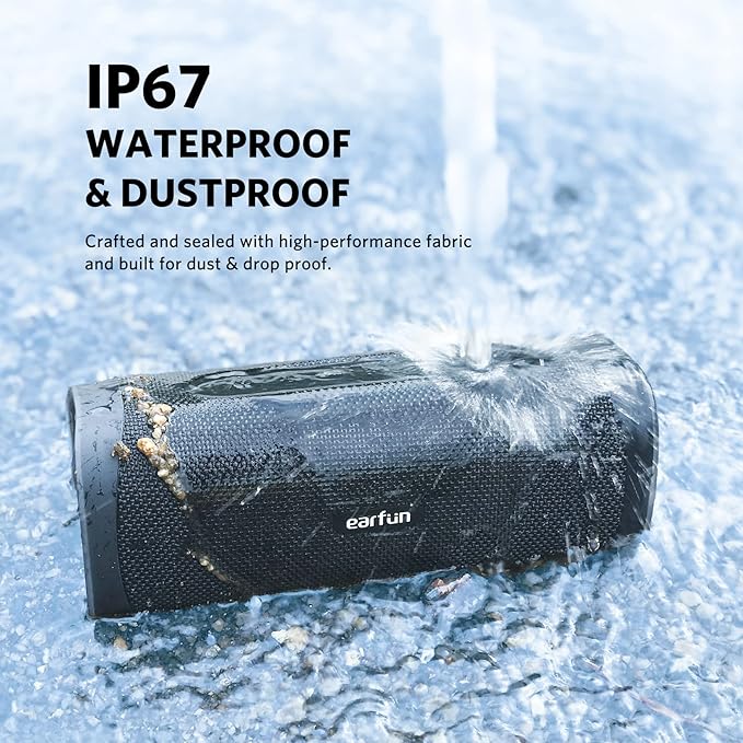 EarFun UBOOM L Bluetooth Speaker, Portable Speaker 28W Loud Stereo Sound, Rich Bass, IP67 Waterproof & Dustproof, Dual Pairing, Built-in Mic, Low Latency, Wireless Speakers for Party, Indoor & Outdoor