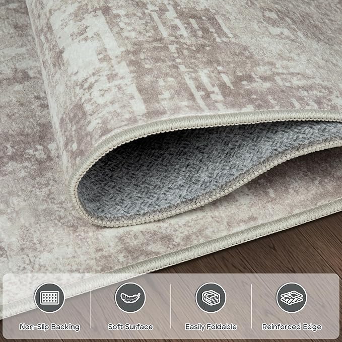 9x12 Area Rugs for Living Room Rug Washable: Modern Large Rug for Dining Room Bedroom Carpet Non Slip 9 by 12 Indoor Abstract Nursery Home Office Brown Grey