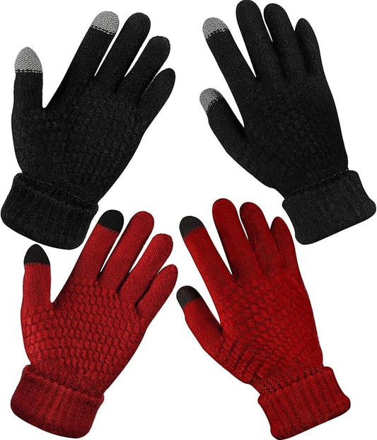 Geyoga 2 Pairs Women's Winter Touch Screen Gloves Soft Warm Fleece Lined Knit Elastic Cuff Winter Texting Gloves