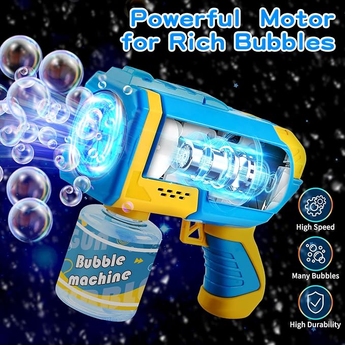 EagleStone 2 Pack Bubble Gun Machine for Kids, Automatic Light Up Bubble Blower with 4 Bottles 10 Bags Refill Solution, Bubble Guns Blaster for Toddlers, Outdoor Toys Gifts, Wedding Easter Party Favor