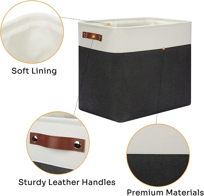 DULLEMELO Extra Large Storage Baskets, Fabric Storage Bins for Organizing Shelves Nursery Toys Books, Closet Baskets and Bins with Handles, White&Black 2-Pack