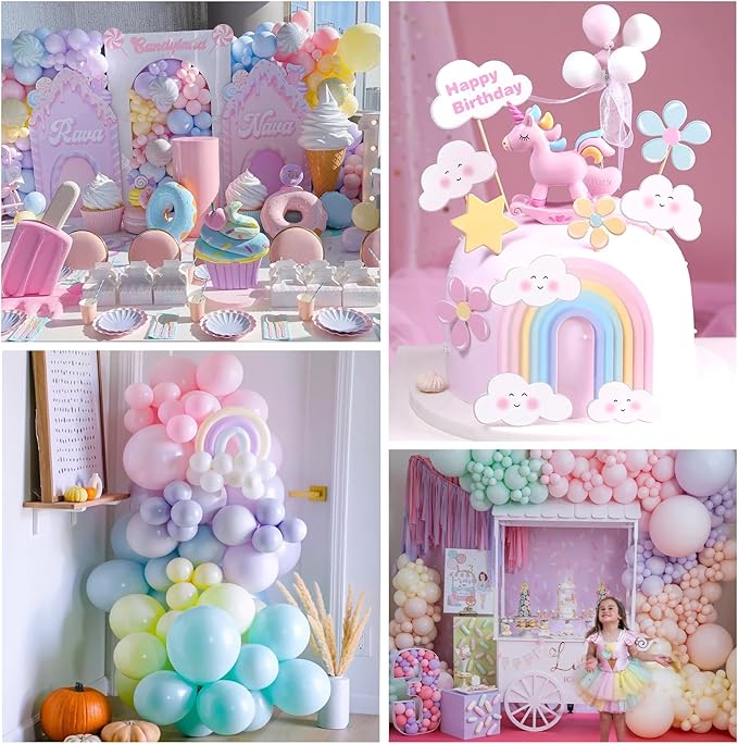 Pastel Balloons 8th Birthday Decorations for Girls, 219 Pastel Balloon Garland Kit with Flowers, Happy Birthday Banner, Cake Topper, 3D Butterflies, Number 8 Balloon for PastelBirthday Decorations