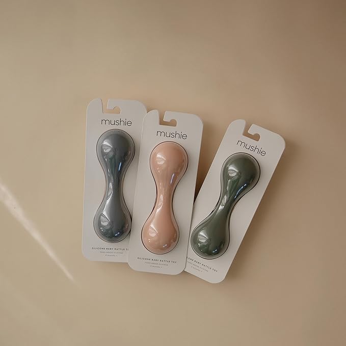 mushie Silicone Baby Shaker Rattle Toy | Ages 3+ Months (Cambridge Blue)