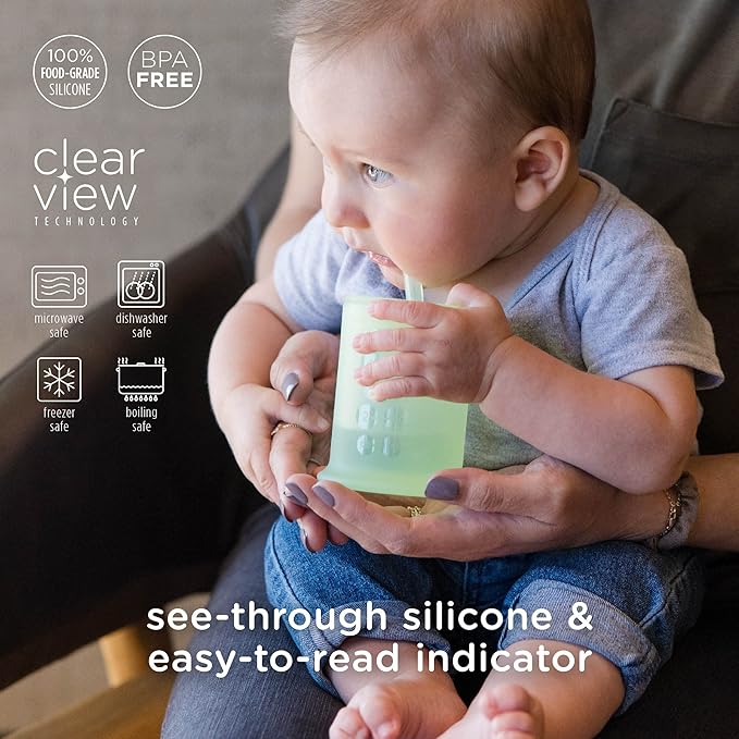 Olababy Silicone Training Cup with Straw Lid | Babies Water Drinking Cup | 6+ Mo Infant To 12-18 Months Toddler | Sippy Cup For Kids & Smoothie Cup | Baby Led Weaning (Mint, 5 oz)