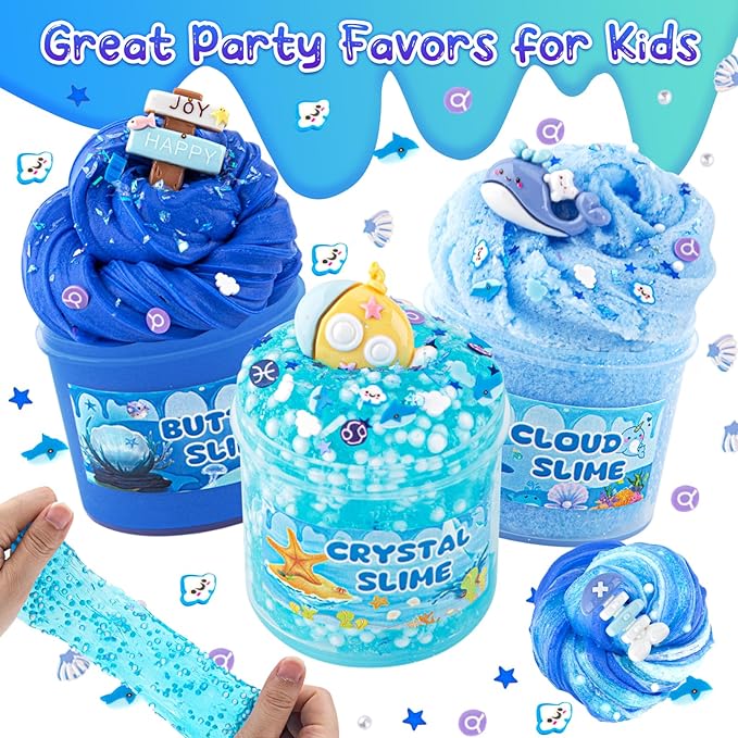 6 Packs Slemes, Blue Slime Kit - Cloud Slime kit for Boys Girls Ages 8-12, for Kids Slime Set Party kit Goodie Bag Stuffers, 4 5 6 7 8 9 10 Year Old Girl Birthday Gift Cute Stuff