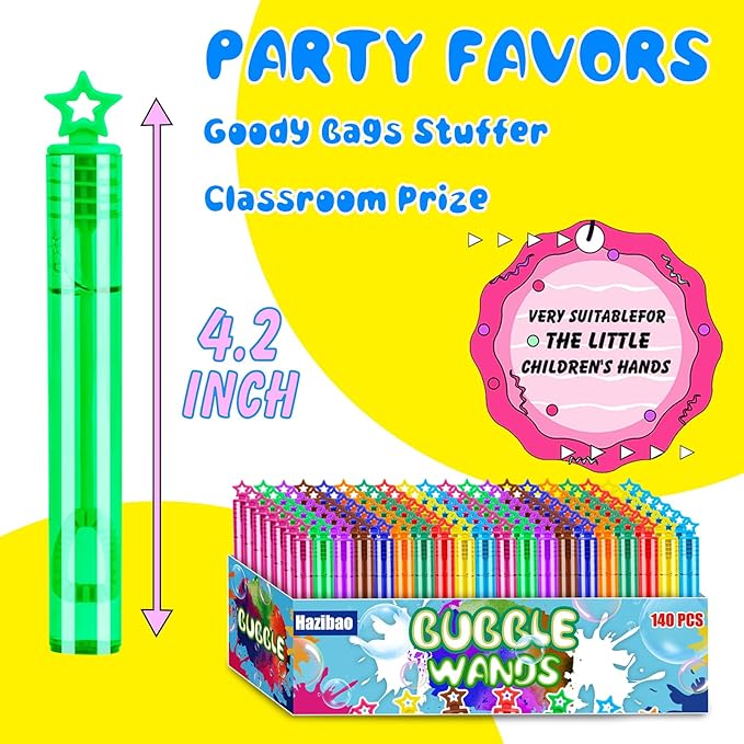 140 Pack Mini Bubble Wands for Kids, 10 Colors Bulk Bubble Wand with Star Top, Perfect for Birthday, Carnival Prize,Party Favors, Wedding, Summer Outdoor Toys,Goody Bags Stuffer Bubbles