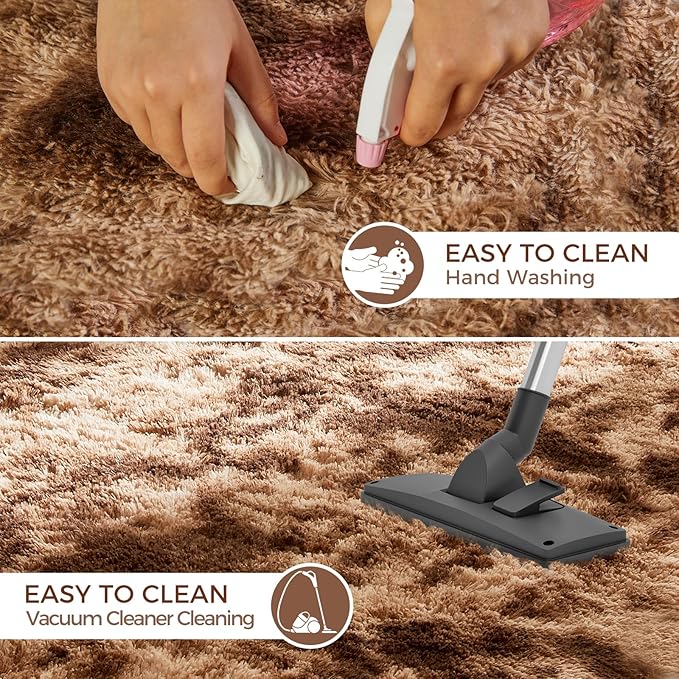Ultra Soft Rug for Living Room, 4X6 Fluffy Shag Area Rug for Bedroom, Modern Shaggy Carpets Fuzzy Rug for Teens Dorm Nursery Home Decor Aesthetic, Upgrade Anti-Skid Durable, Tie-Dyed Coffee
