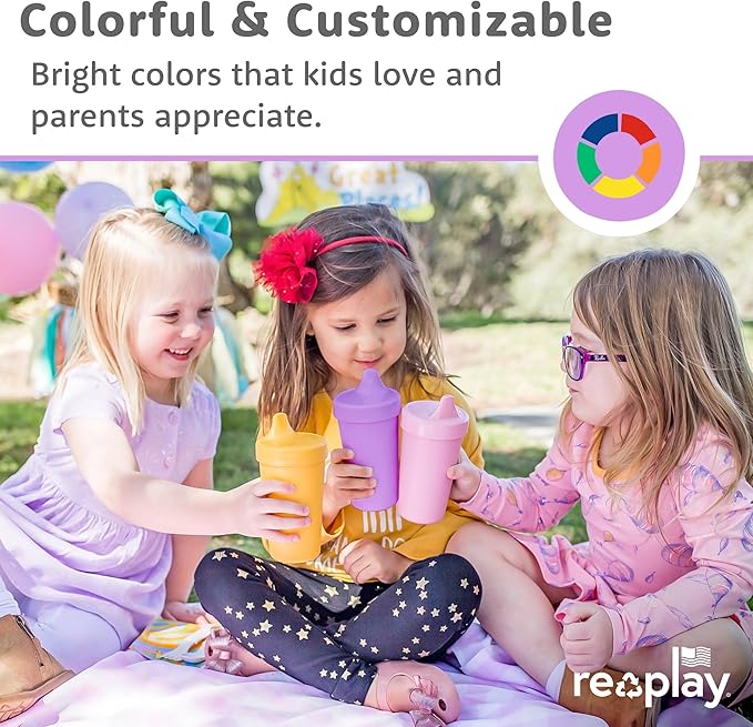 Re-Play Sippy Cups for Toddlers - 10 Oz. Reusable Spill Proof Cups for Kids, Dishwasher/Microwave Safe - Made in USA - Set of 3-3.13" x 6.25" - Easter
