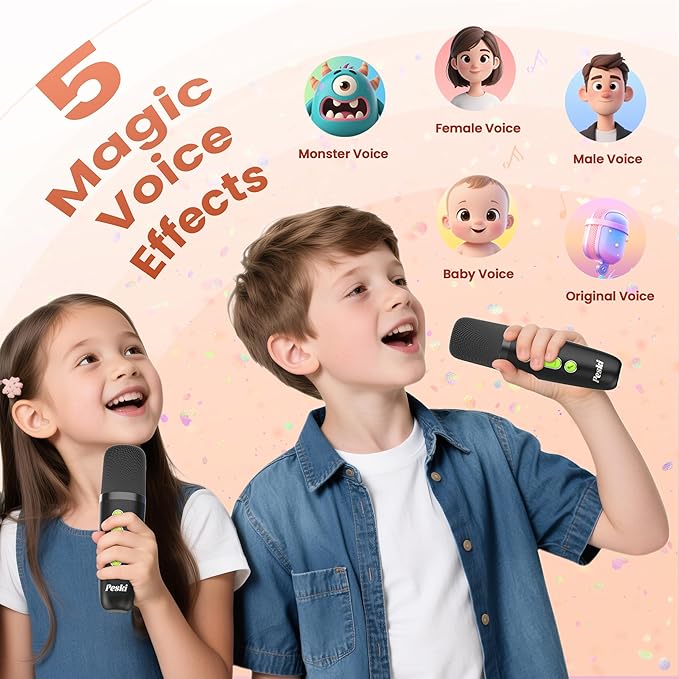 Mini Karaoke Machine for Kids Adults, Portable Bluetooth Mini Karaoke Microphone Singing Speaker Karaoke Player with 2 Wireless Mic, for All Smartphones,Birthday, Family,Home Party (Black Green)