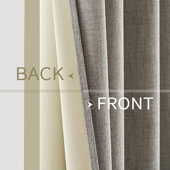 MIULEE Linen Texture Curtains for Bedroom Solid 100% Blackout Thermal Insulated Linen Curtains Grommet Room Darkening Drapes for Living Room Nursery 52x54 Inch (2 Panels)