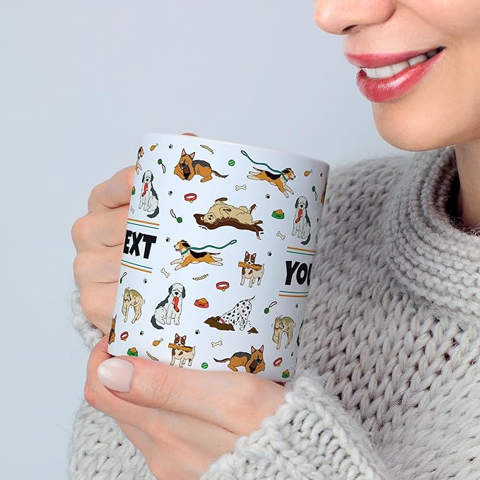 Personalized Mug for Kids - Dogs - Custom Name/Text, Ceramic Hot Chocolate/Cocoa/Coffee Cup for Boys/Girls, Birthday/Christmas/Holiday Gift - 15 oz, Black Handle
