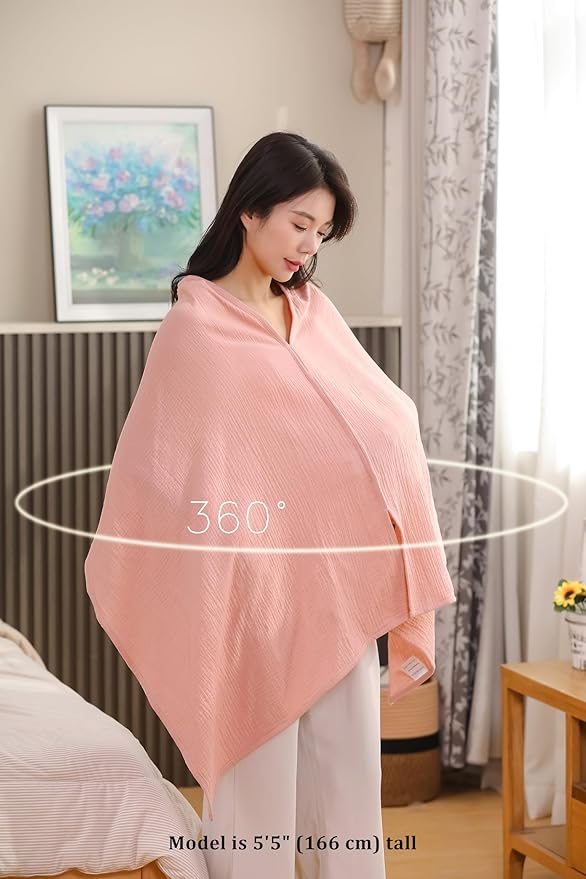 2-Pack Nursing Covers for Breastfeeding, 100% Organic Cotton Muslin Breastfeeding Cover, Multi-Use Nursing Scarf, Car Seat Canopy, Stroller Cover, Soft Breathable Baby Blanket Pink