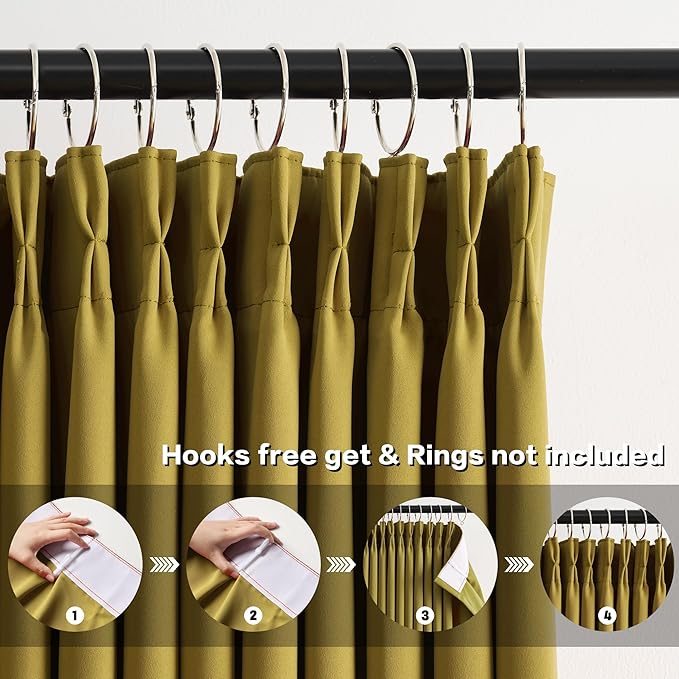 KEQIAOSUOCAI Yellow Pinch Pleated Curtains 108 Inch Length 2 Panels Set Noise Cancelling Window Drapes for Nursery Bedroom Living Room 40x108