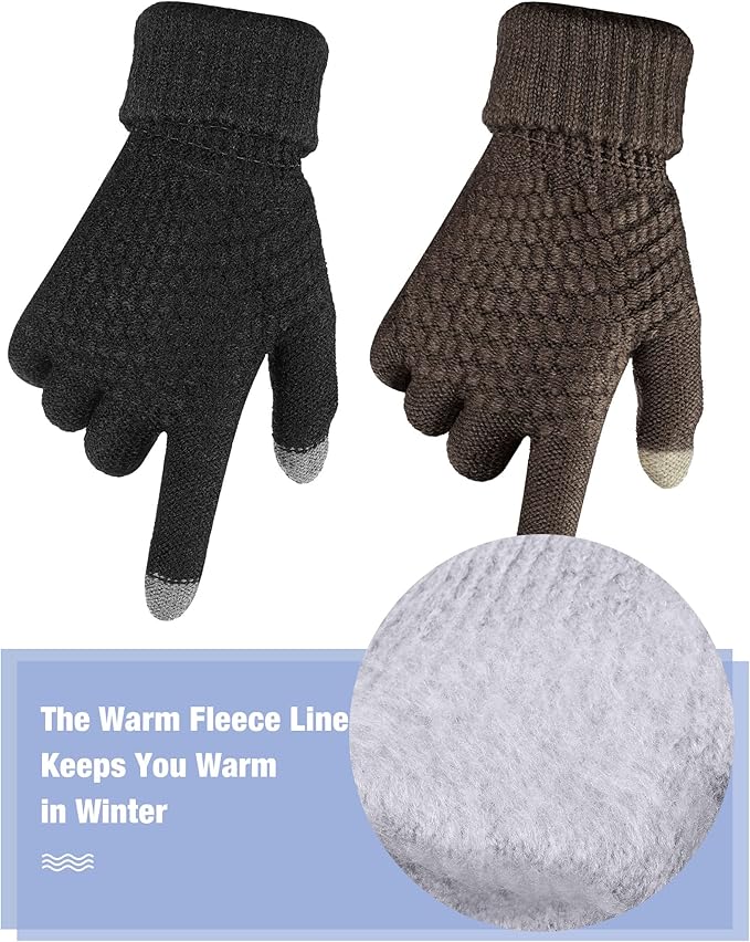 Geyoga 2 Pairs Women's Winter Touch Screen Gloves Soft Warm Fleece Lined Knit Elastic Cuff Winter Texting Gloves