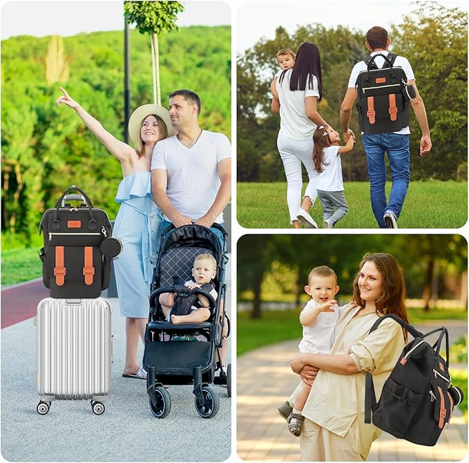 PIIOSER Diaper Bag Tote with Ice Pack, Large Capacity & Waterproof Diaper Bag Backpack for Moms Dads, Insulated Baby Tote Bag with Changing Pad, Stroller Straps & Pacifier Case, Black