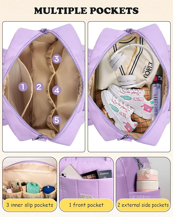 College Gifts for Women-Initial Duffle Bag, Carry On Bags for Women，Overnight Bag with Wet Pocket，Lightweight Travel Bags Personalized Gym Tote with Makeup Pouch