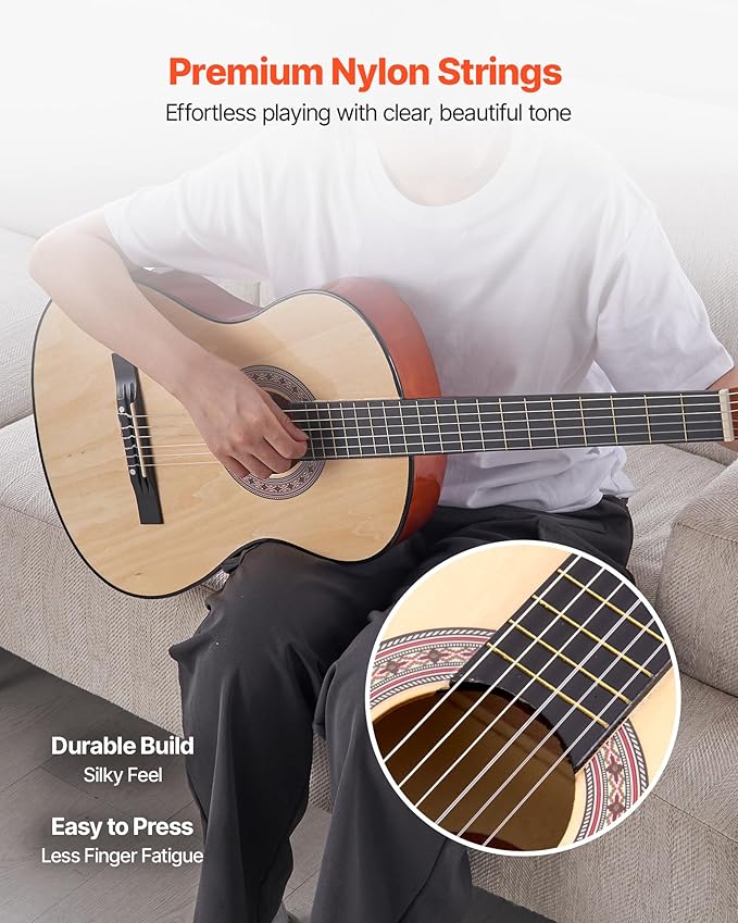 VEVOR Acoustic Guitar, Classical Guitar Starter Kit for Beginners, with Nylon Strings, Basswood Guitar, for Kids Adults Girls Boys Students