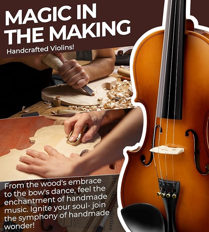 Vangoa Violin 4/4 Full Size Set Fiddle, Handcrafted Starter Acoustic Violins Kit with Solid Wood Side Board, Lightweight Hard Case for Beginners, Teens, Child, Kids Age 12+, Adults, Right Handed