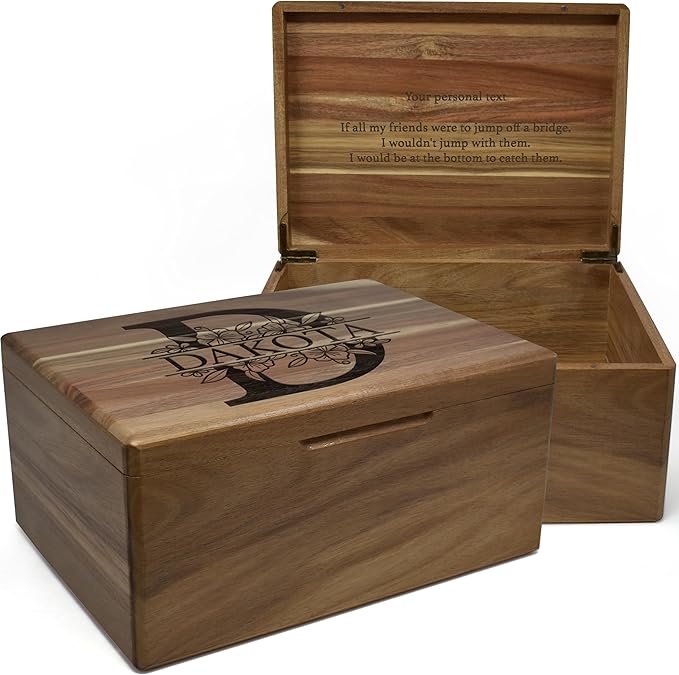 Personalized Monogrammed Keepsake Box - Engraved Custom Memory Box, Decorative Storage Chest for Wedding Keepsakes Large, Rustic Memento Box for Valentines Day, Anniversary for Couple, 11.5x8.5x5.5 in