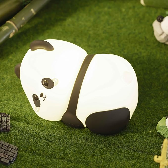 Lying Panda Night Light, Cute Baby Light 3 Level Dimmable, Nursery Nightlight for Snoothing, Sleeping Companion, Auto-Off 30Min Timer, Rechargeable Battry Cordless,