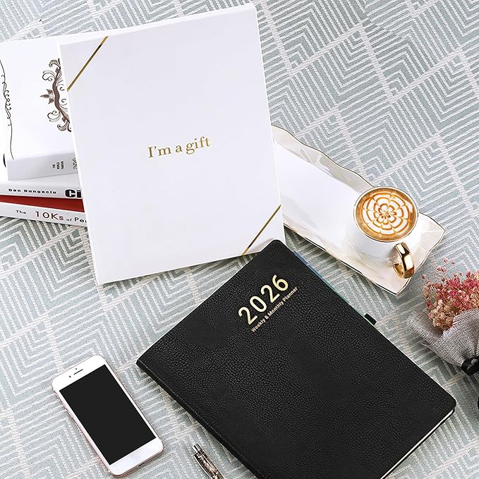 2026 Planner - JAN 2026 - DEC 2026, Planner Weekly and Monthly, Calendar Planner, 8.5" x 11", Leather Cover Planner with Thick Paper, Back Pocket with Notes Pages, Black