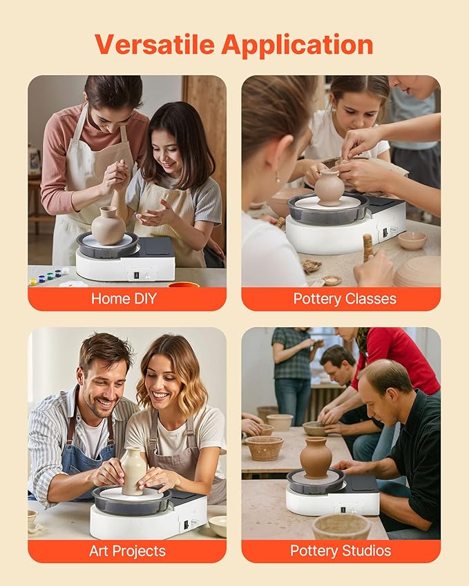 VEVOR Mini Pottery Wheel For Kids and Beginners, 6” Turntable, Two-way Rotation, Adjustable Speed, Complete Pottery Set with Clay Art Supplies Sculpting Tools, Craft Gifts for Kids Teens Adults, White