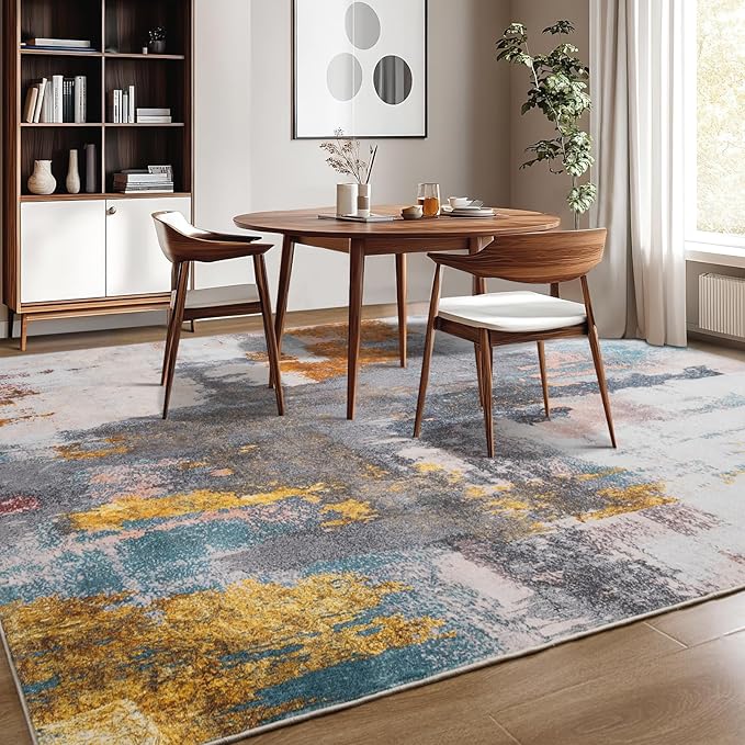 Kelarea Living Room Rug, 5x7 Rug Modern Abstract Washable Rugs Grey Faux Wool Vintage Carpets, Non Slip Rug for Bedroom, Dining Room, College Dorm, Kids Playroom, Home Office