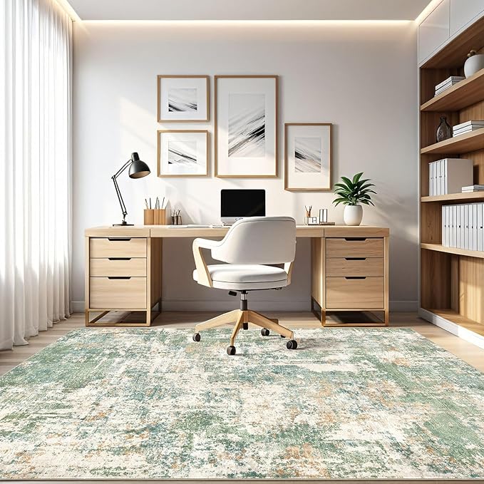 8x10 Area Rugs Living Room: Washable Large Abstract Soft Green Rug Stain Resistant Indoor Floor Non-Slip Accent Carpet for Men Modern Home Enthusiasts Aged 25-45 - Bedroom Office Playroom