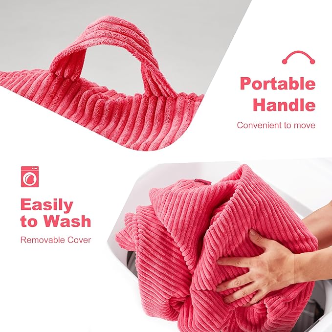 Homguava 3.5FT Bean Bag Chair: Teardrop Bean Bags with Memory Foam Filled, Compact Beanbag Chairs Soft Sofa with Corduroy Cover (Pink)