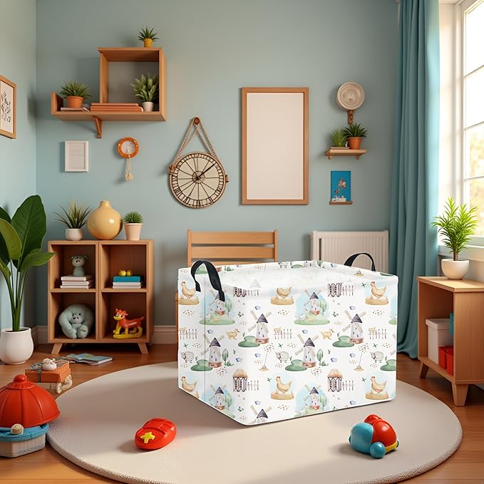 HIYAGON Rectangular Baby Basket for Boys Kids Baby Storage Basket Toy Storage Bin Organizer Box Room Decor(Farm)