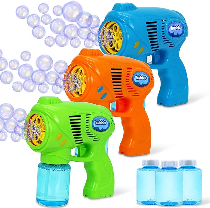 JOYIN 3 Bubble Guns Kit with 3 Solutions for Kids, Bubble Blaster for Summer Toy, Party Favors, Birthday, Outdoor & Indoor Activity, Birthday Gift