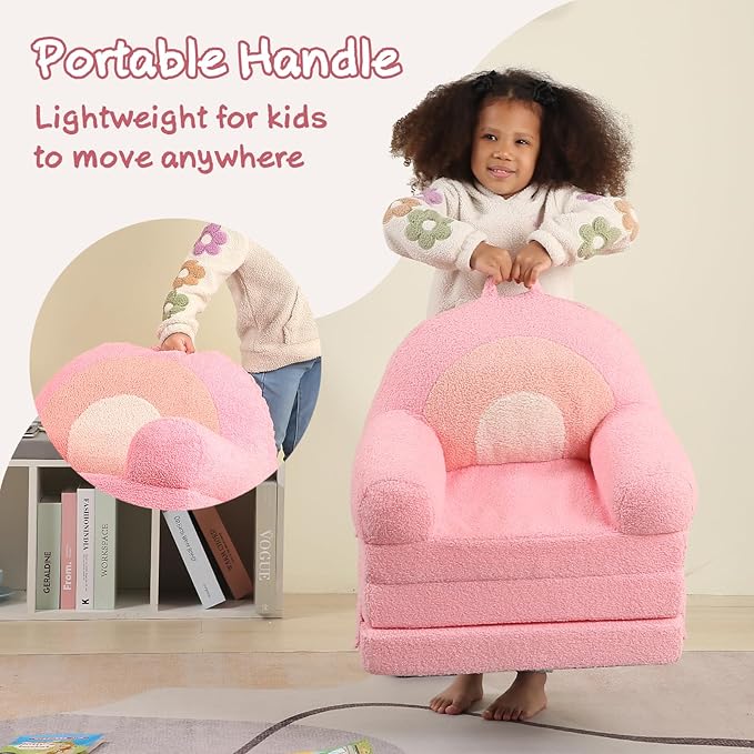 Foldable Kids Sofa, Comfy Rainbow Toddler Couch with Tri Folding Foam Cushions, Comfy Couch for Kid Age 3-6