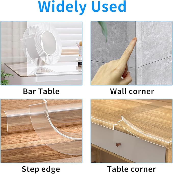 Clear Edge Protector Strip Sharp Edge Wrap Cover Tape,1.18 in x 13.12 FT,Self Adhesive Protective Bumper Guards for Cabinet Door Desk Glass Table Bed Furniture,Kitchen Countertop,Waterproof