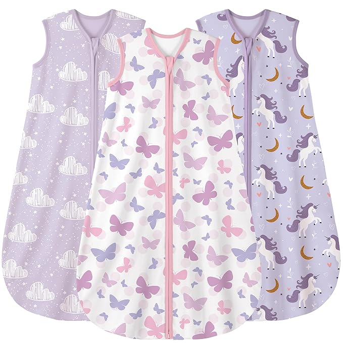 Yoofoss Baby Sleep Sack 6-12 Months Baby Wearable Blanket 100% Cotton 2-Way Zipper TOG 0.5 Toddler Sleeping Sack 3 Pack, Lightweight Sleep Sacks for Babies(Medium)