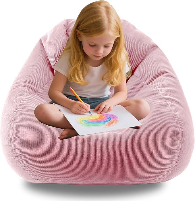 3FT Memory Foam Bean Bag Chairs for Teens or Kids with Filling Bean Bag Sofa with Handle Super Soft Washable Corduroy Fabric Lazy Sofa 3 Foot Pink